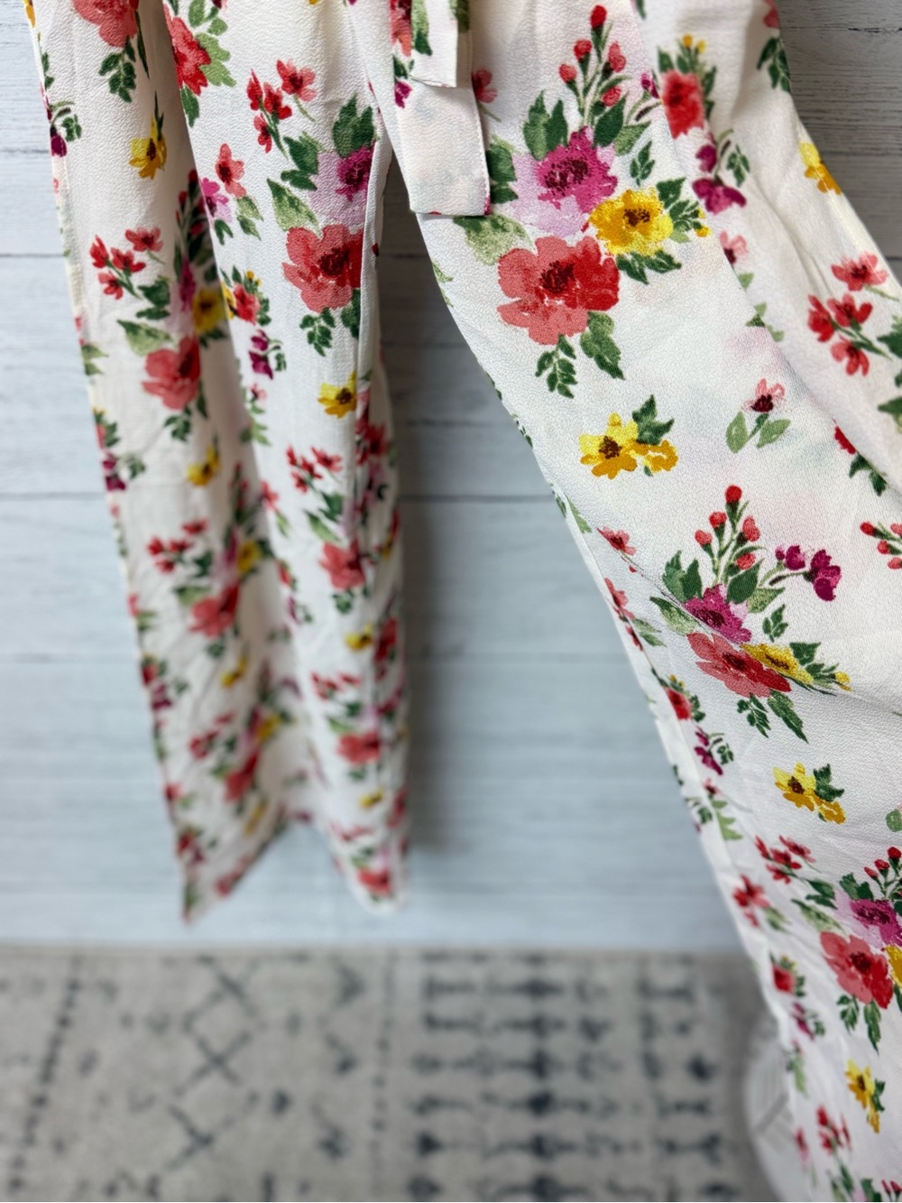 White Floral Wide-Leg Jumpsuit by One Clothing Los Angeles - Picture 6 of 10